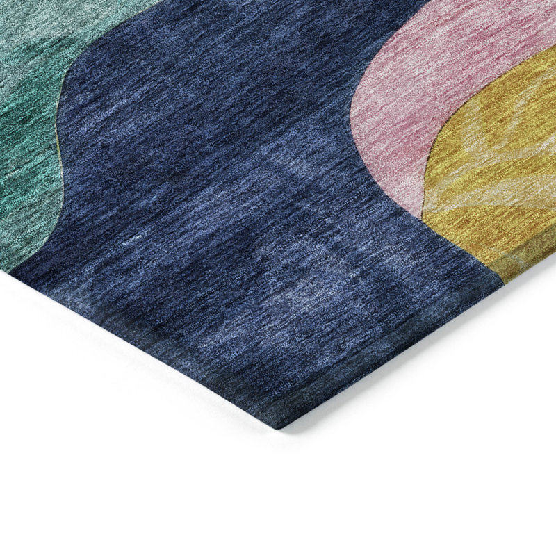 Multicolor Abstract Flat Woven Washable Synthetic Area Rug