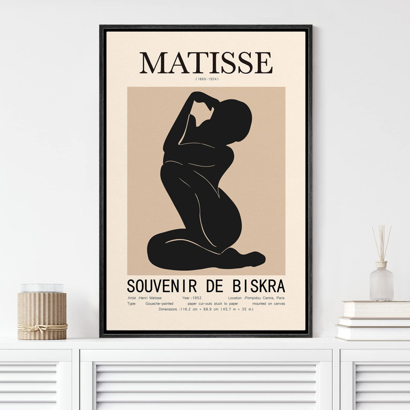 Oeuvre classique "Henri Matisse noir et brun clair abstrait, formes de gens minimalistes" sur, Noir, H 36 po x l 24 po