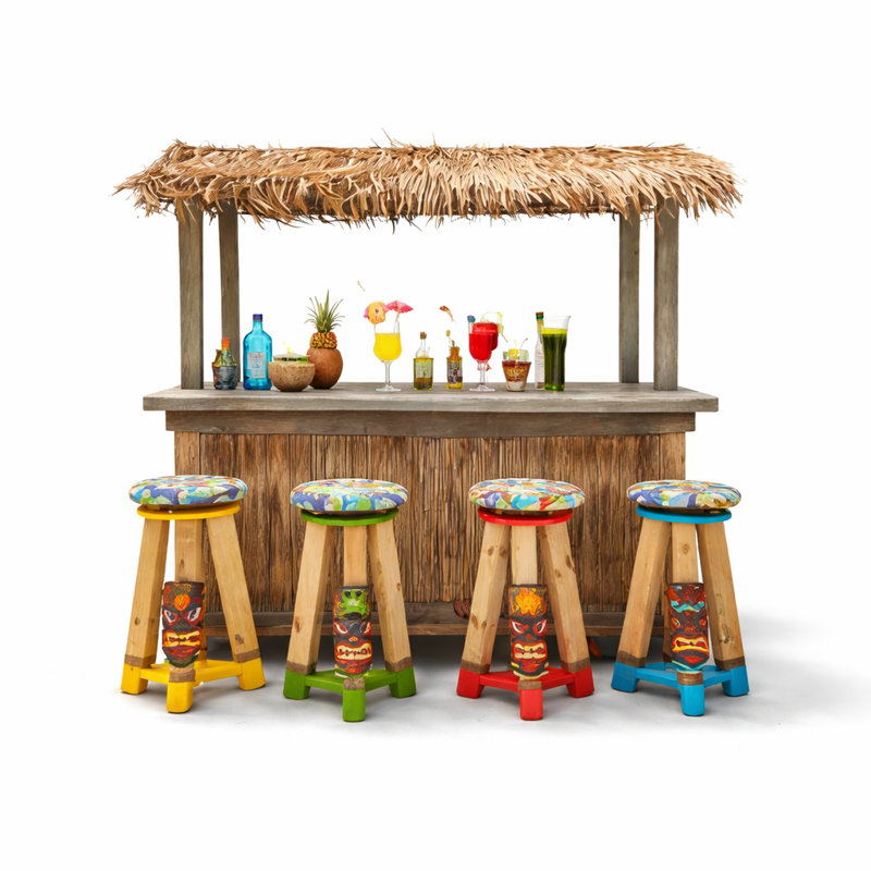 7ft Outdoor Tiki Roof Bar With Thatch Style Canopy For Patio, Yard & Backyard Entertaining