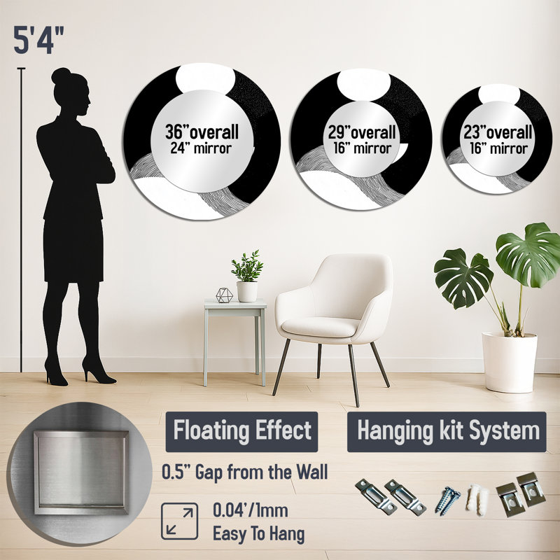 Balance Of Dark Force Harmony I - Geometric Decorative Mirror Wall Art - Printed On Metal, 23" x 23"