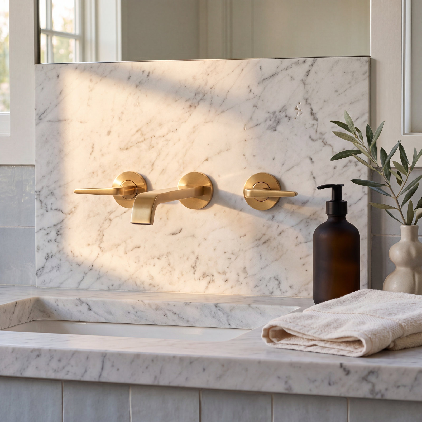 Drea Wall-Mounted Tub Filler, Brushed Gold