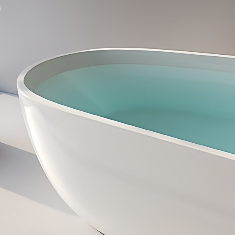 Simple Modern White Bathtub 66.93'' W 22.83'' H Frameless Offset Curved Tub & Shower Kit