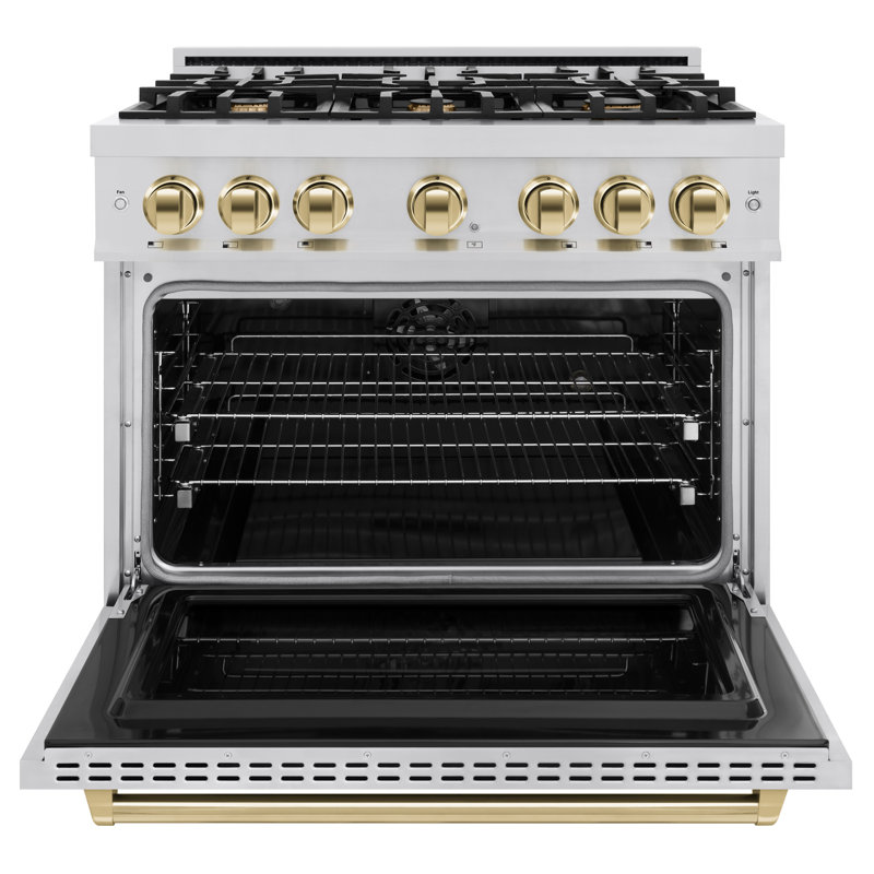 ZLINE 36" Classic Dual Fuel DuraSnow Range w/ 6 Brass Burners & Convection Oven, Gold