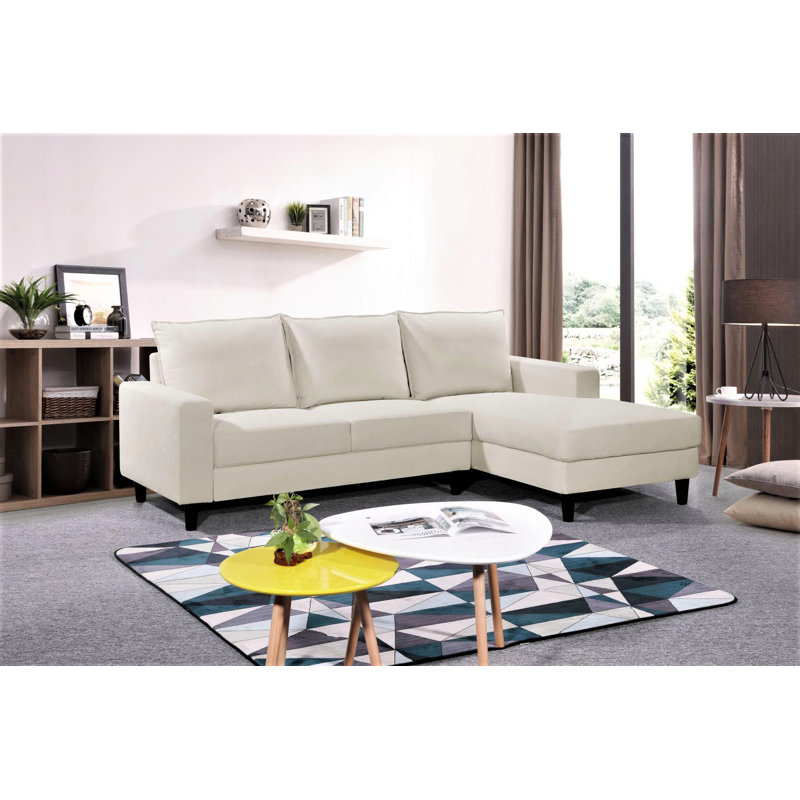 Pamila Upholstered L-Shaped Sectional, Right Hand Facing, Beige