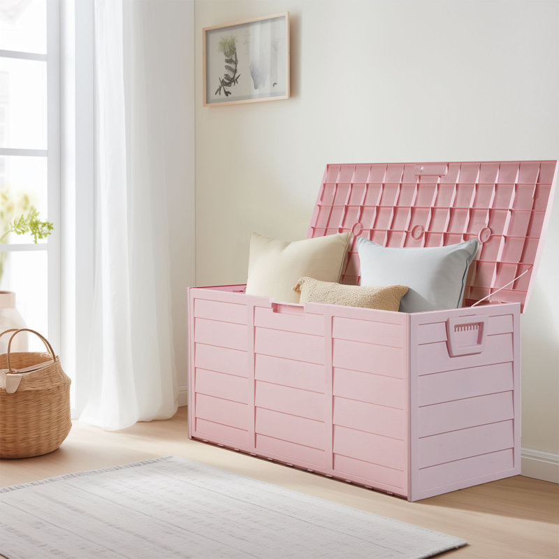 Winado 75 Gallons Plastic Deck Box with Wheels, Pink