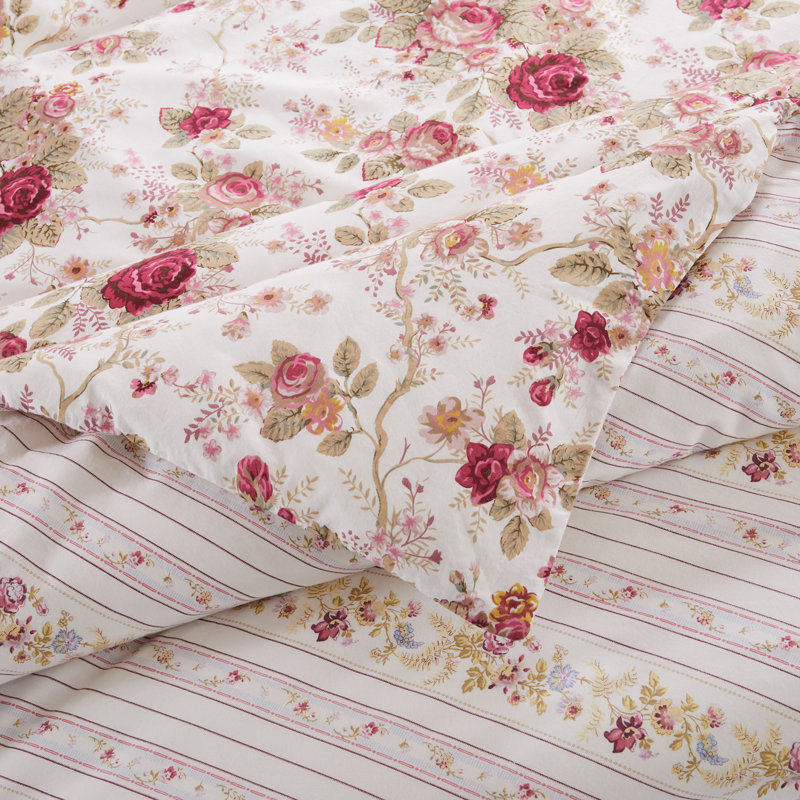 Antique Rose Ivory Cotton Twin Duvet Cover Set