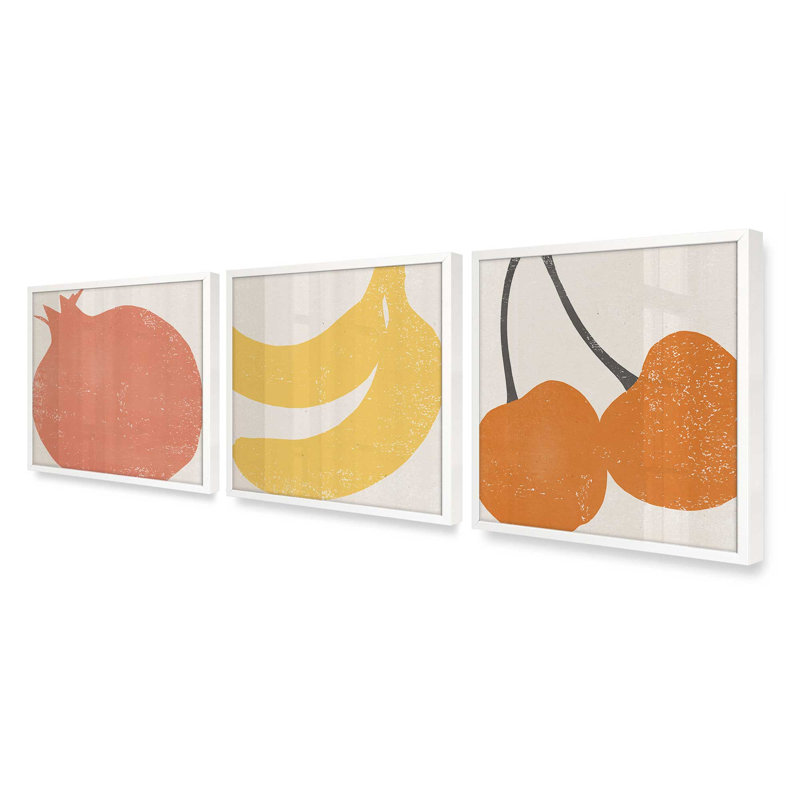 Ensemble de 3 pièces 3 "Minimalist Fruit Medley, Blanc opaque, H 13,5 po x l 13,5 po