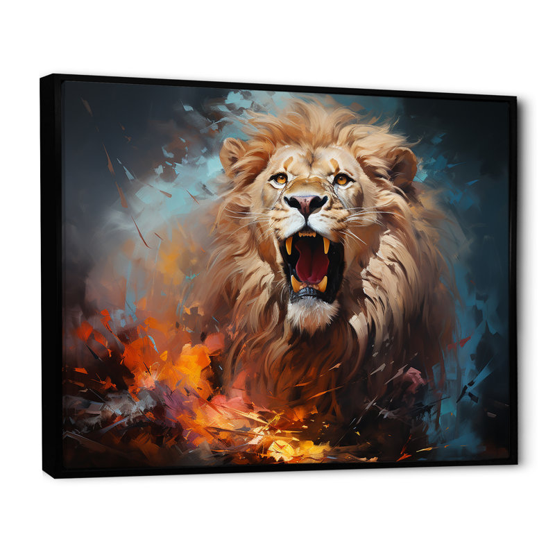 Lions, énergie indomptée sur toile, H 30 po x l 40 po x P 1,5 po, Cadre flottant noir