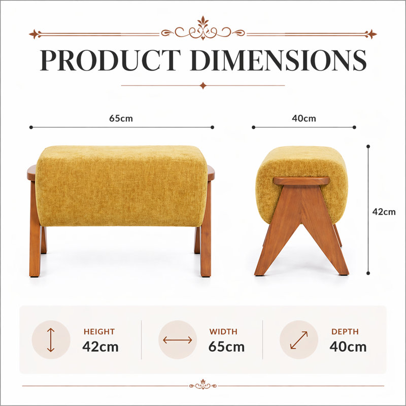 65cm Wide Rectangle Solid Colour Standard Ottoman, Yellow