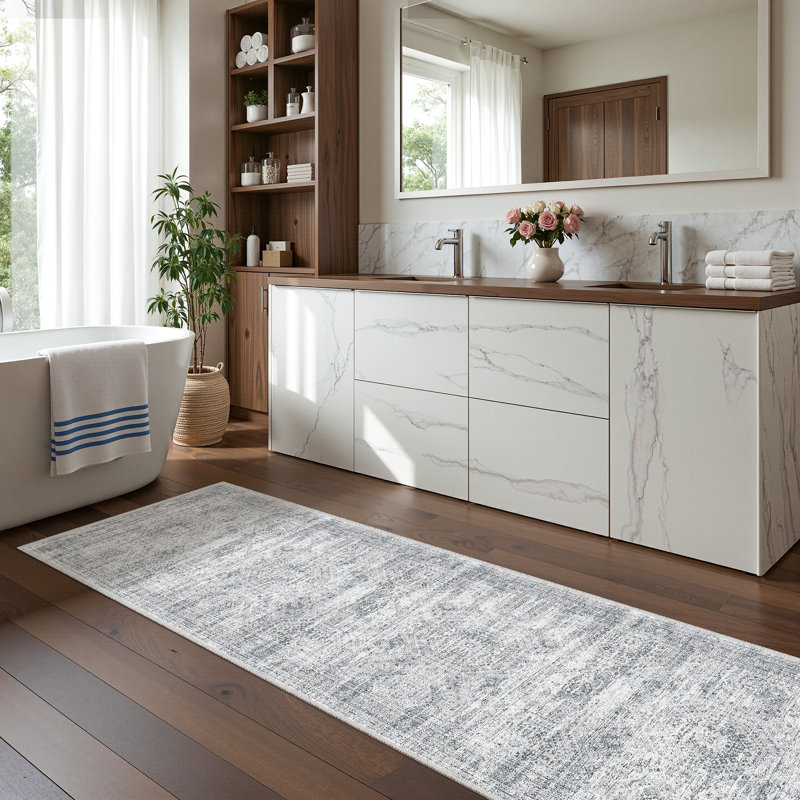 Tapis antidérapant lavable résistant aux taches pour le salon, la salle à manger et la salle à manger - gris 2 pi x 8 pi