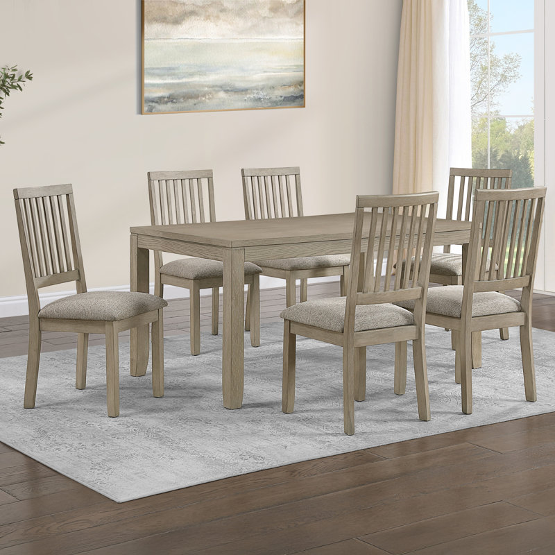 Ensemble de salle à manger en bois massif 7 pièces Ktle, Sable, 7 pièces : table, 6 chaises