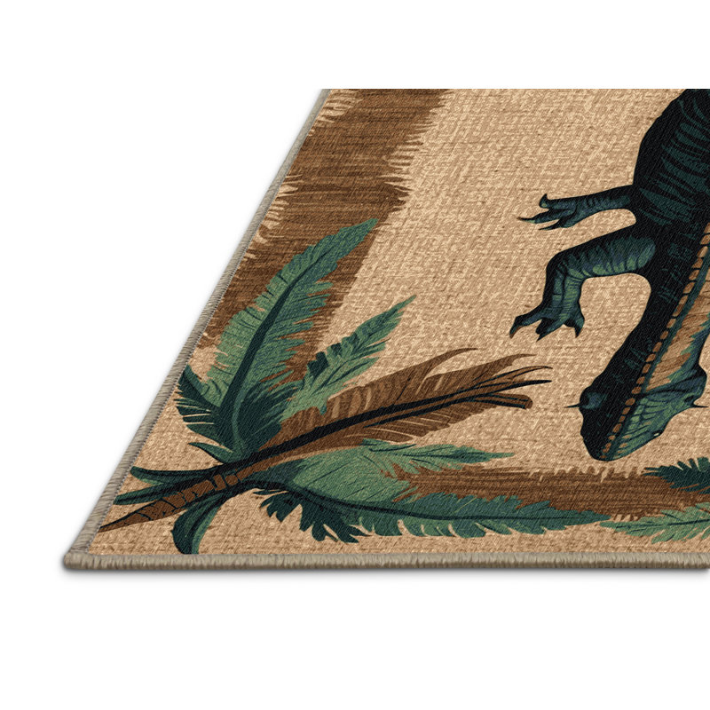Machine Washable Dinosaurs Beige Area Rug, Round 7'
