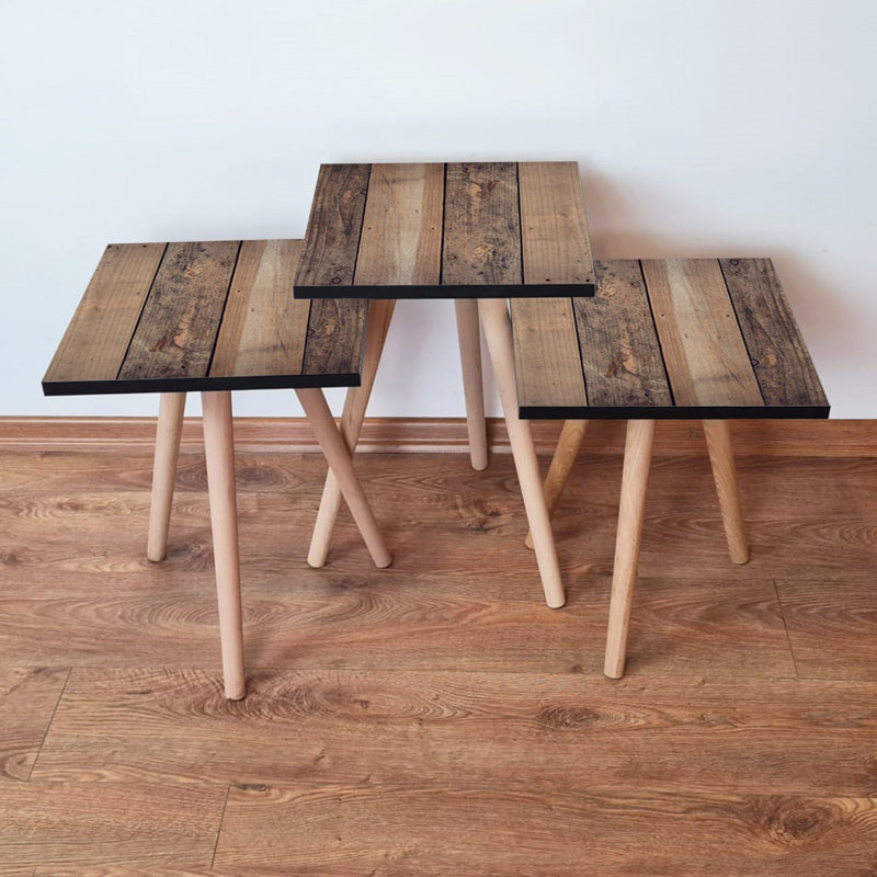 Ensemble de 3 tables gigognes rustiques, brun, 13,8 po x 20,5 po x 13,8 po | 100% panneau de fibres à densité moyenne avec pieds en bois de hêtre | Design élégant et fonctionnel pour le salon ou le bureau personnel | Solution parfaite pour économiser de l'espace