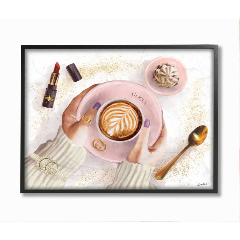 Impression d’art graphique de café latté féminin par Ziwei Li-impression, Giclée encadrée noir minuit