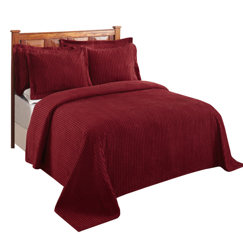 Jullian Collection 100% Cotton Tufted Full/Double Bedspread Set, Classic Stripe Coverlet with Matching Shams, OEKO-TEX Certified, Soft, Breathable, Machine Washable, All-Season, Burgundy