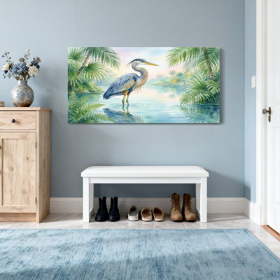Animals Herons In Tropical Water Landscape With Palm Trees