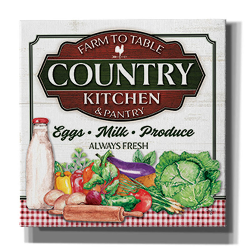 Country Kitchen - Impression sur toile tendue, H 12 po x l 12 po x P 0,75 po