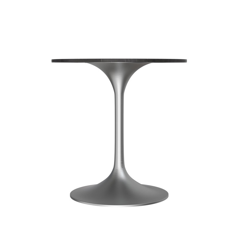 Heatherton 27" Round Dining Table with Sintered Stone Top and Brushed Silver Stainless Steel Pedestal Base Kitchen Table Seats 2-4 Person