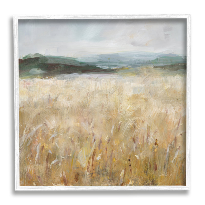 Paysage de champ de blé sur bois par Danhui Nai, Estampe numérique encadrée blanc bord de mer, H 24 po x l 24 po x P 1,5 po