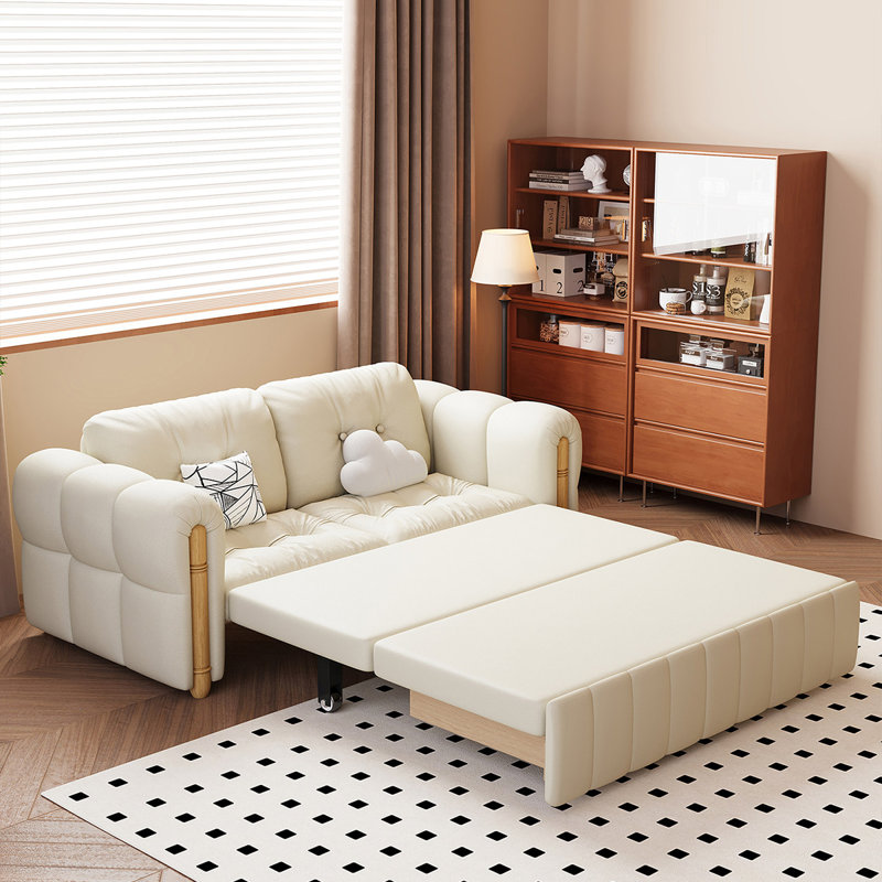 Canapé de salon extensible en cuir crème, 33.5" H x 70.9" W x 32.3" D