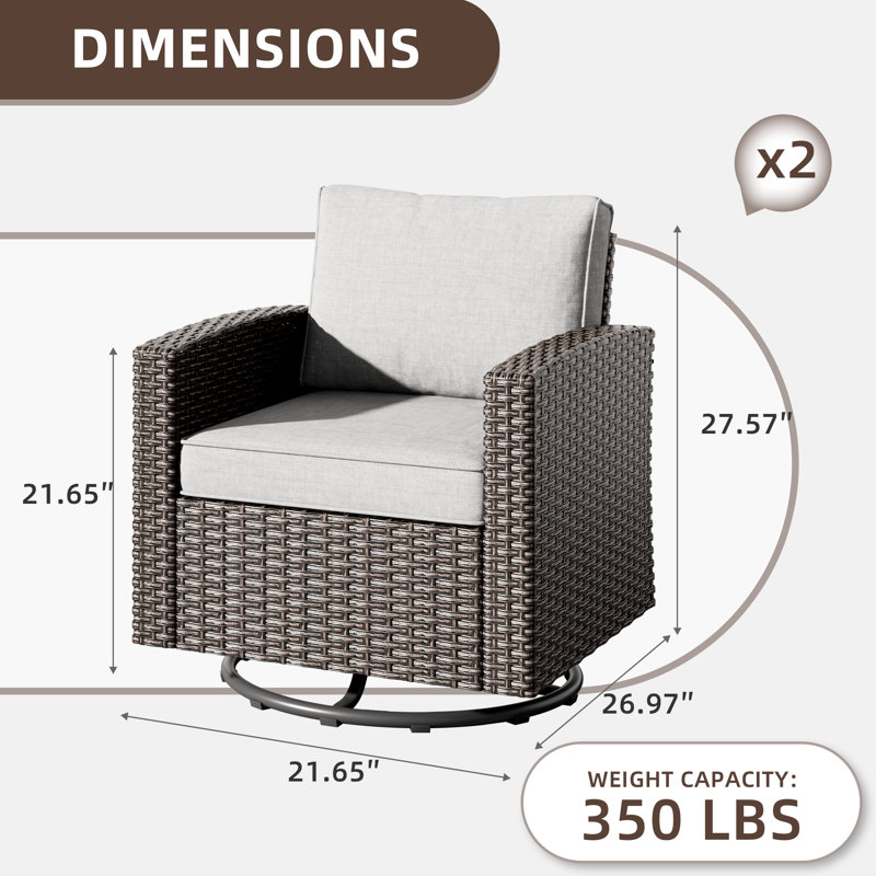 Fauteuil pivotant en osier pour l'extérieur avec dossier haut et coussins antidérapants gris clair Wicker, Gris clair