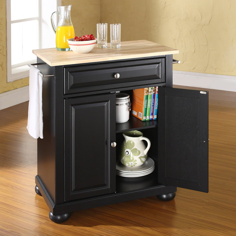 Hedon Solid Wood Top Kitchen Cart, Black