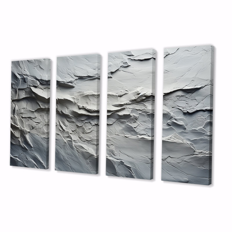 «Gray and White Stone River IV - Abstract», art mural sur toile 4 pièces, H 28 po x l 48 po