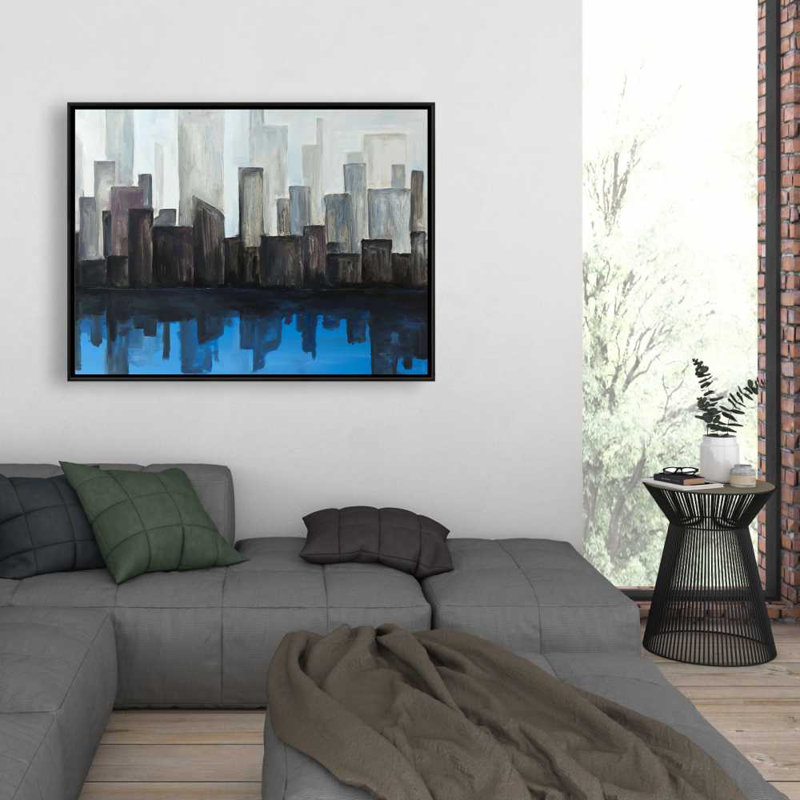 View of a Blue City - Framed Canvas for Home Decor
