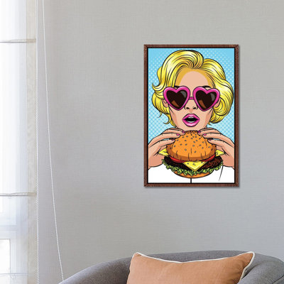 Blonde With A Hamburger by Art Mirano - Floater Frame Gallery-Wrapped Canvas Giclée on Canvas