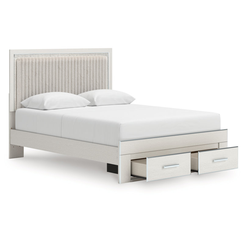 Grand lit plateforme avec rangement Laurentis, Blanc, Grand lit