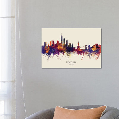New York Skyline Red Beige by Michael Tompsett - Wrapped Canvas Gallery-Wrapped Canvas Giclée