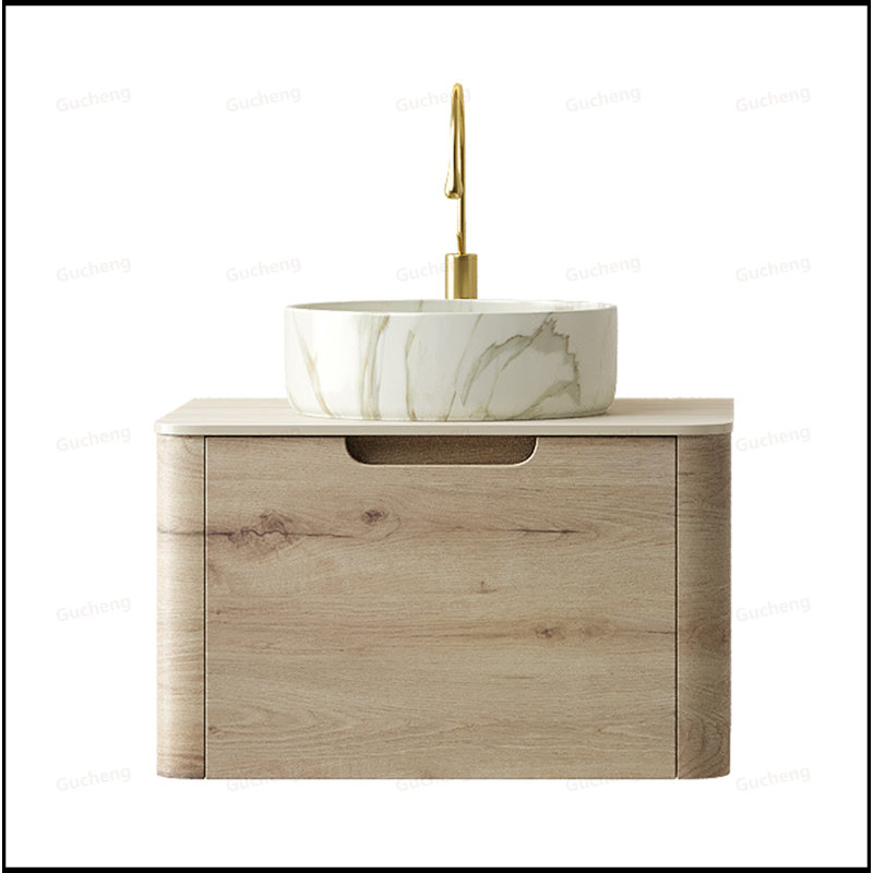 Meuble-lavabo flottant 24 po avec lavabo rond en marbre, 24"