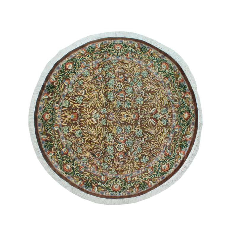 Tapis décoratif ovale en laine noué à la main de conception unique 6 pi 1 po x 6 pi 3 po new age Wali