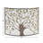 Aashay Bronze Metal Sculpted Relief Single Panel Tree Fireplace Screen with Curved Mesh Netting