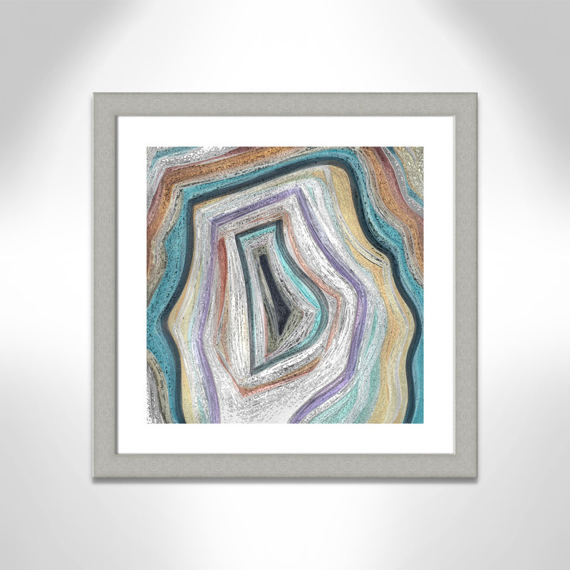 Agate moderne bleu sarcelle - peinture encadrée, Argent brossé, H 25 po x l 25 po x P 1,25 po