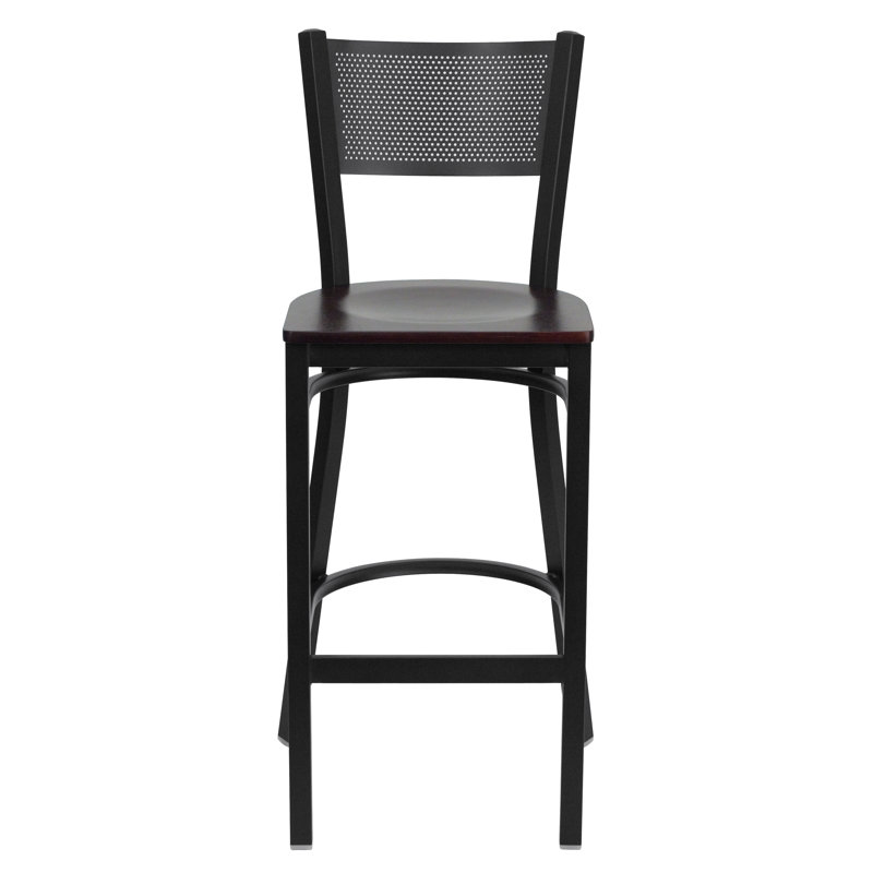 Tabouret de bar en métal Miranda, Acajou, 2