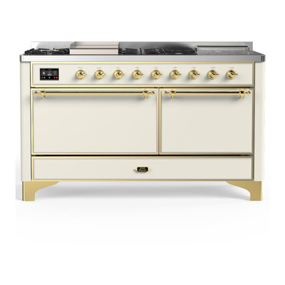 Majestic III Series 60 Inch Dual Fuel Range with 7 Sealed Burners, Griddle, Frenchtop in Antique White (Natural Gas, Brass Trim)