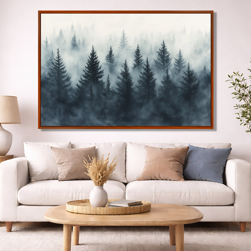 Toile brumeuse, art mural forêt de pin, Zavier, H 40 po x l 60 po, Cadre flottant brun