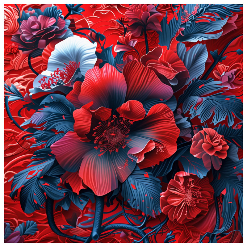 Tapis de bain à composition florale rouge et bleu, L 24 po x L 17 po