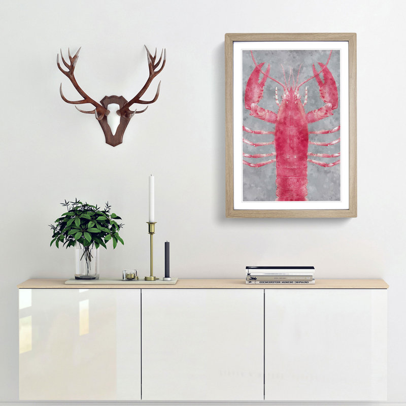 The Pink Lobster - Picture Frame Painting Print, 33cm H x 24cm W x 2cm D, Oak Framed
