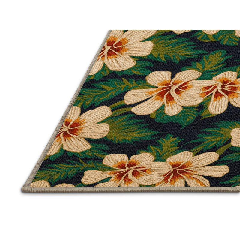 Washable Ginger Flowers Hawaiian Area Rug, Rectangle 8' x 10'