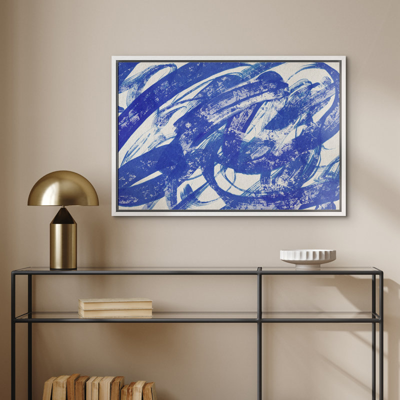 «Vibrant Blue Paint Strokes», reproduction d'art sur toile encadrée, H 24 po x l 36 po, Blanc