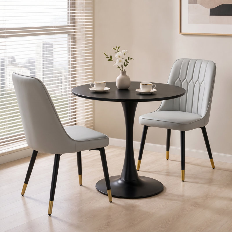 Vesta Modern Round Dining Table Set for Small Spaces, Gray