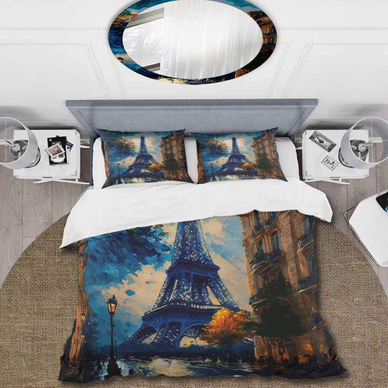Ensemble de housse de couette en microfibre / polyester Tour Eiffel bleue en automne