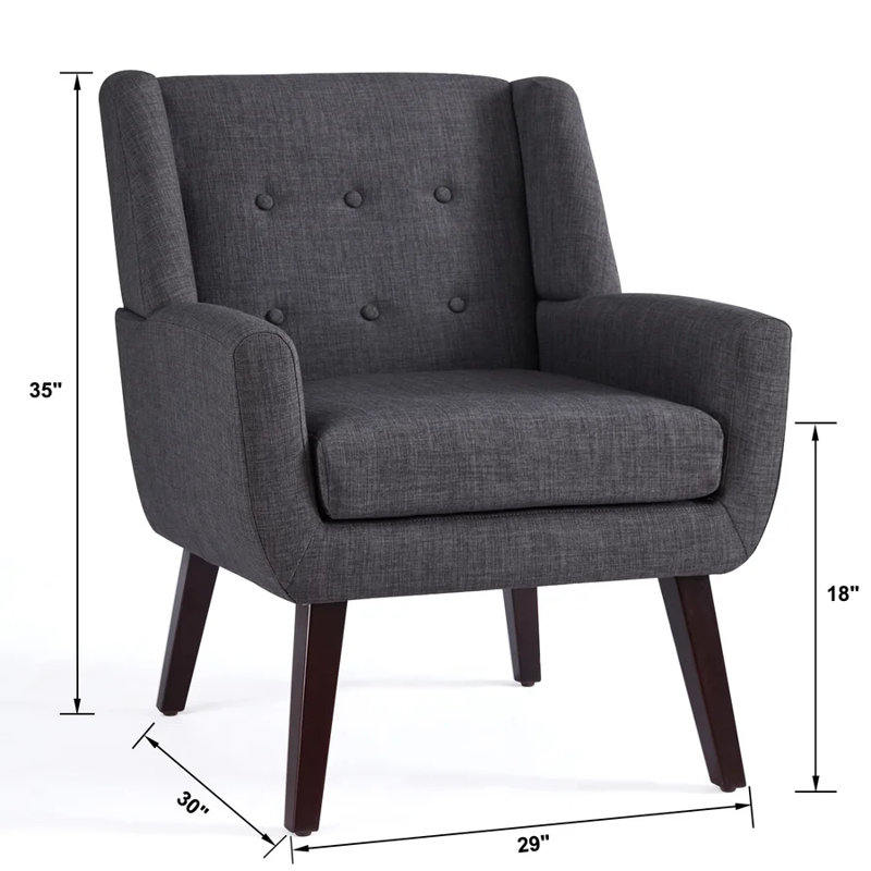 Upholstered Wingback Chair, Grey Linen Blend