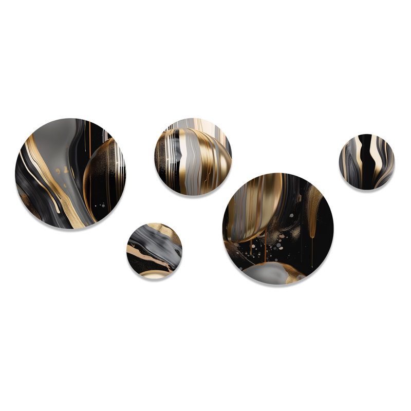  Ensemble de 5 décorations murales en métal doré et noir captivant Marble III