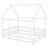 House-Shaped Wooden Floor Bed with Roof & Safety Guardrails-549120452