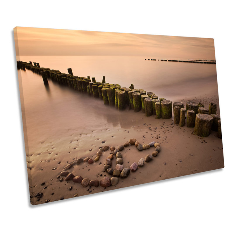 Beach Jetty Love Hearts - Wrapped Canvas Print, 30.5cm H x 45.7cm W x 2cm D