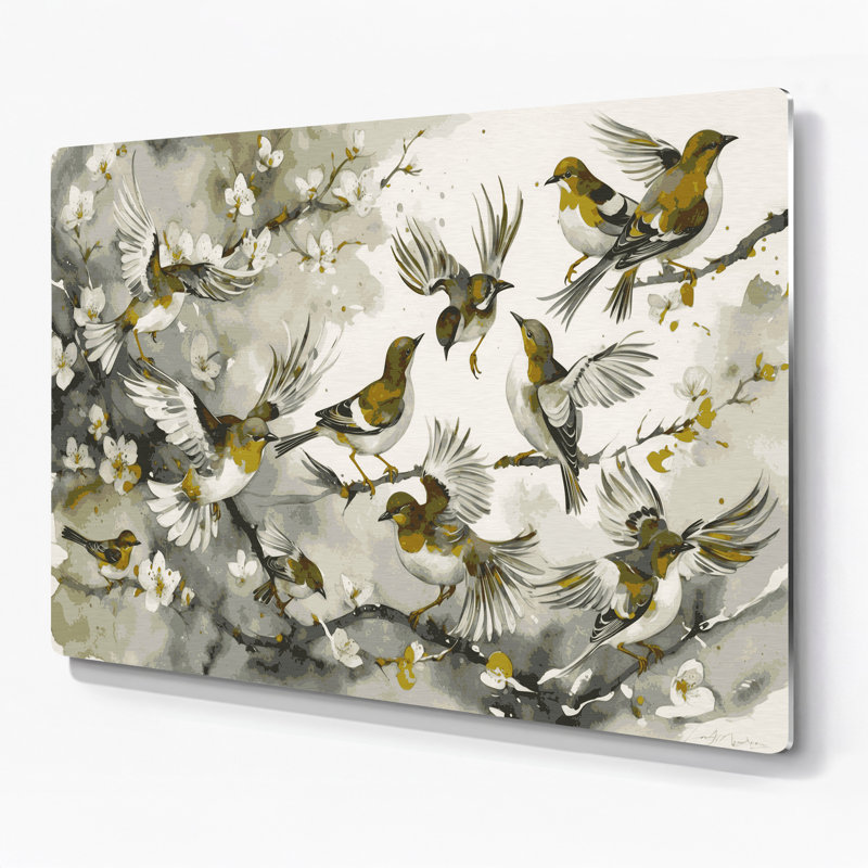 Birds Light vented Bulbul Beige Metal Wall Art, 144" H x 216" W x 0.05" D