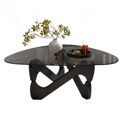 Modern Glass Coffee Table with Black Base
